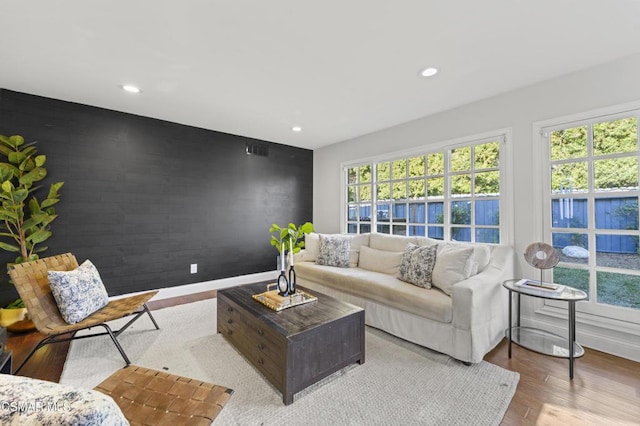 living room with light wood-type flooring