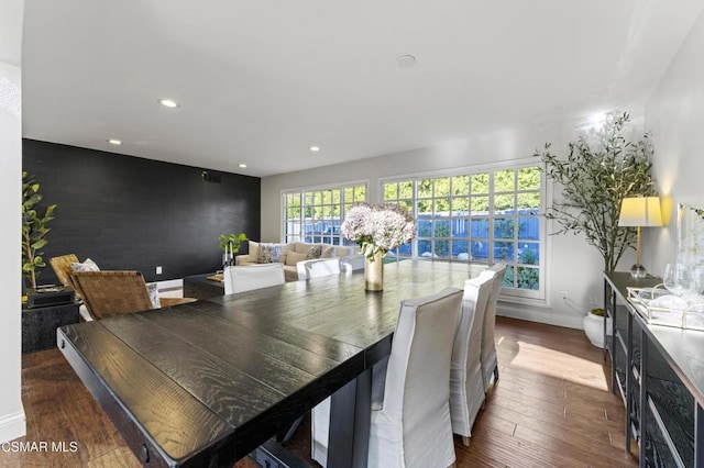 dining room with dark wood-type flooring