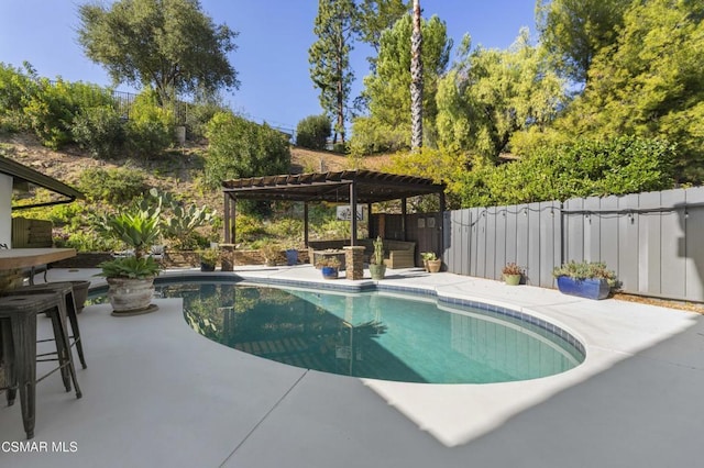 view of swimming pool with a pergola and a patio