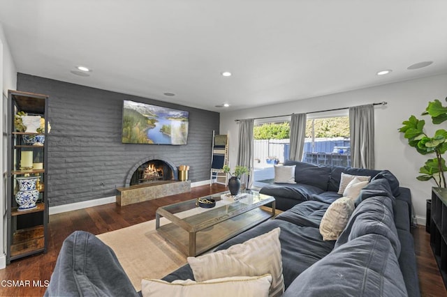 living room featuring dark hardwood / wood-style flooring