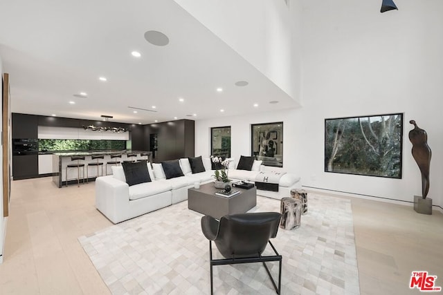 living room with light hardwood / wood-style floors