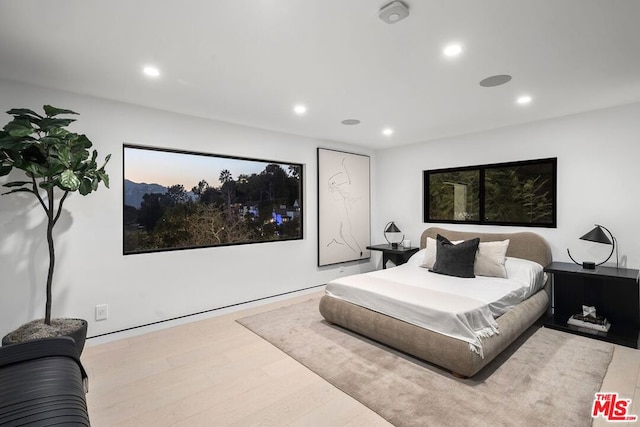 bedroom with light hardwood / wood-style floors