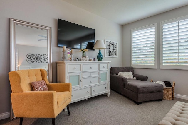 living area with light carpet