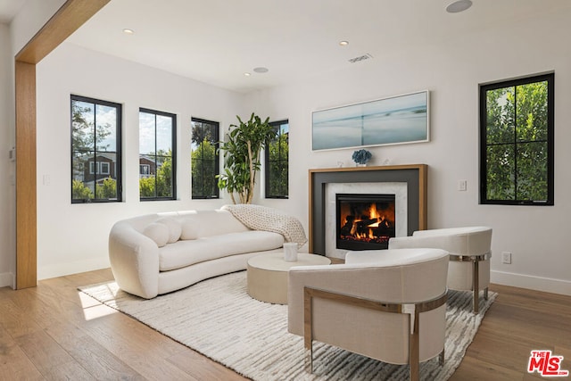 living room with light hardwood / wood-style flooring