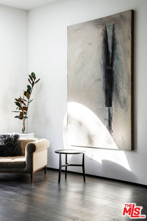 living area featuring dark wood-type flooring