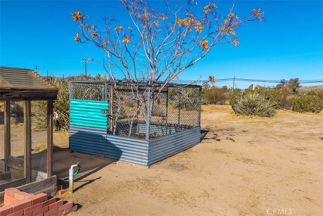 exterior space with an outbuilding