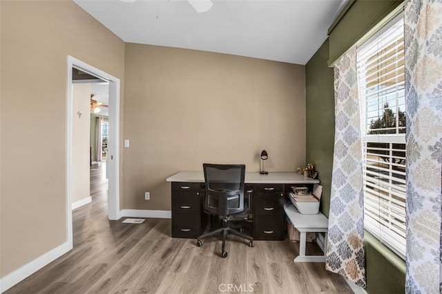 office space featuring light wood-type flooring