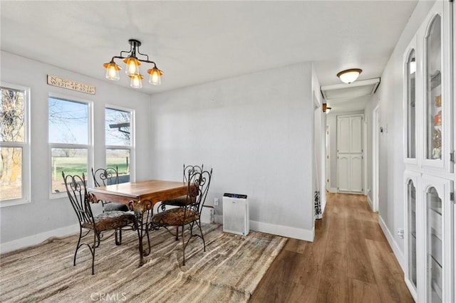 dining room with an inviting chandelier and hardwood / wood-style floors