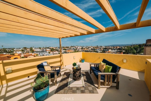 view of patio featuring an outdoor hangout area and a pergola