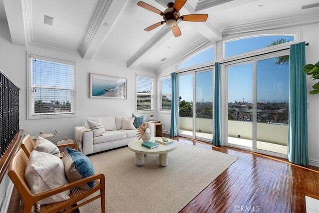 1612 Speyer Ln, Redondo Beach, CA 90278 - living room with wood-type flooring and ceiling fan