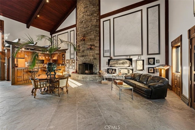 view of patio with an outdoor living space with a fireplace