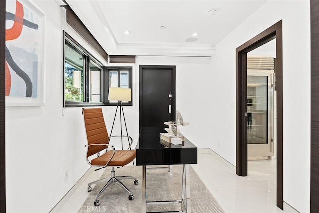 office with light tile patterned floors