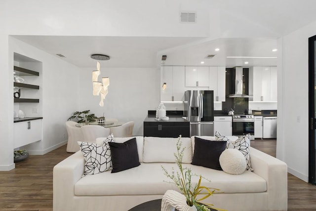 living room with dark wood-type flooring