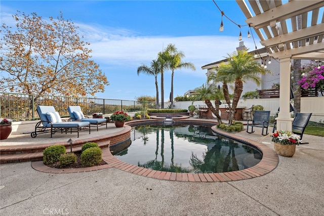 view of pool featuring a pergola and a patio