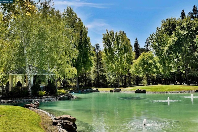 view of water feature with a gazebo