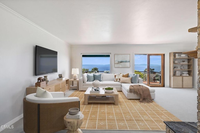 2335 Whitney Ave, Summerland, CA 93067 - living room featuring ornamental molding and carpet