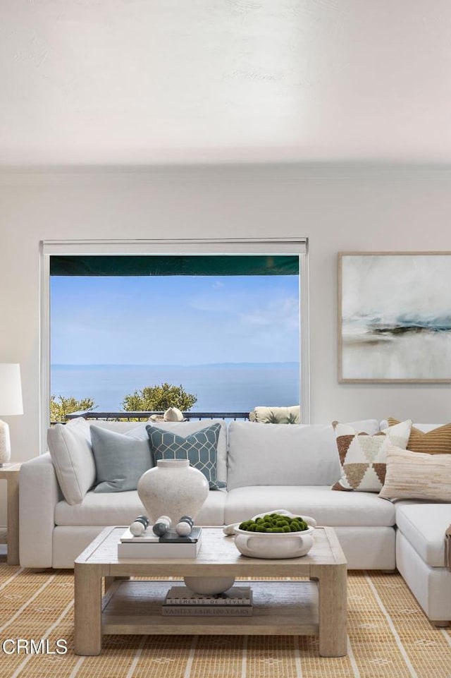 2335 Whitney Ave, Summerland, CA 93067 - living area with ornamental molding and a water view