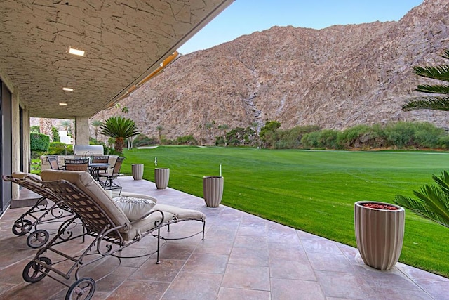 view of patio featuring a mountain view