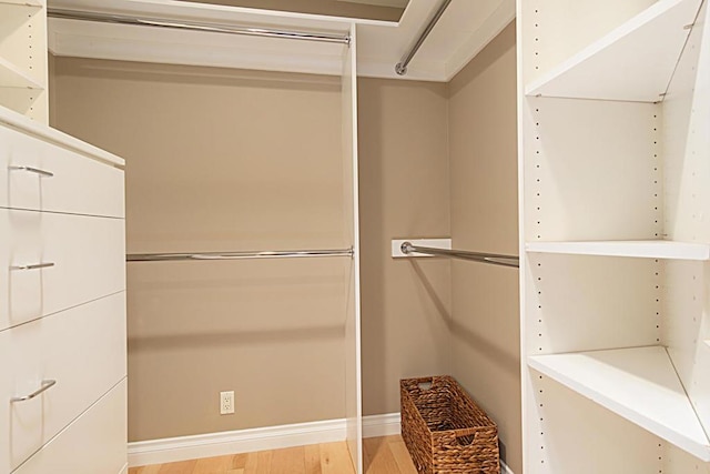 walk in closet with wood-type flooring