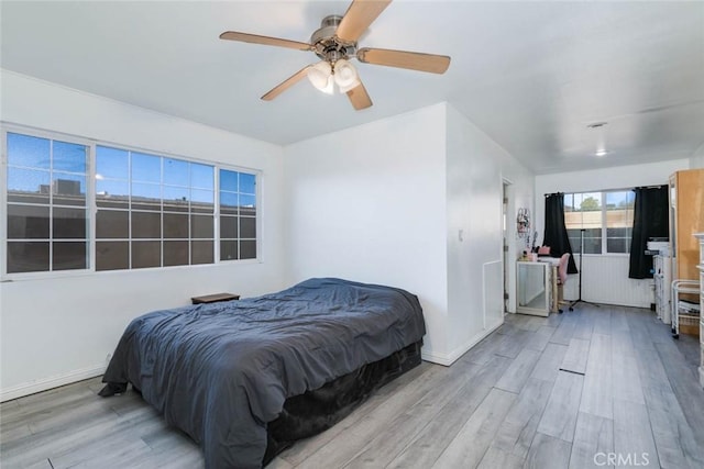 bedroom featuring ceiling fan and light hardwood / wood-style floors