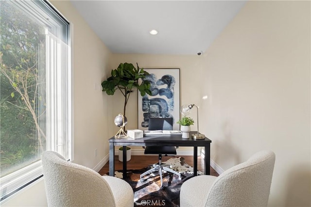 home office featuring hardwood / wood-style floors