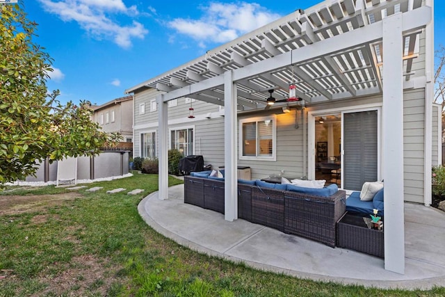 view of patio featuring an outdoor hangout area and a pergola