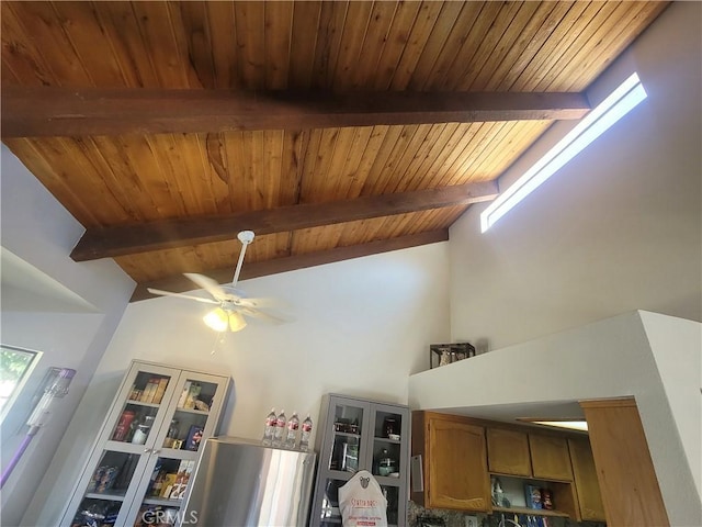 room details featuring wooden ceiling and beamed ceiling