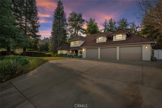 view of front of home with a garage