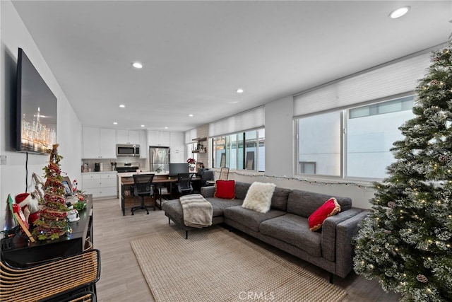 living room featuring light wood-type flooring