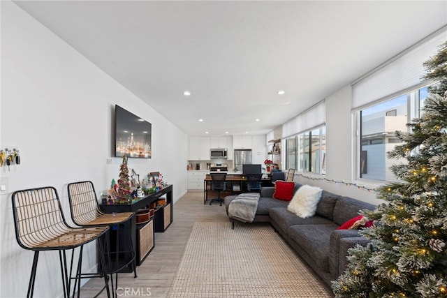 living room with light hardwood / wood-style flooring