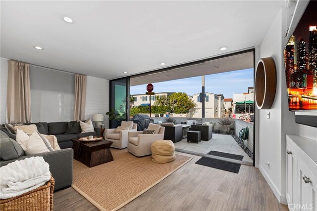 living room with light hardwood / wood-style floors