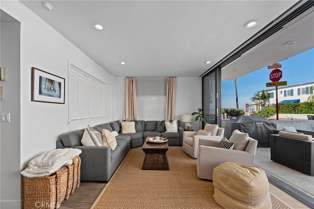 living room with hardwood / wood-style flooring