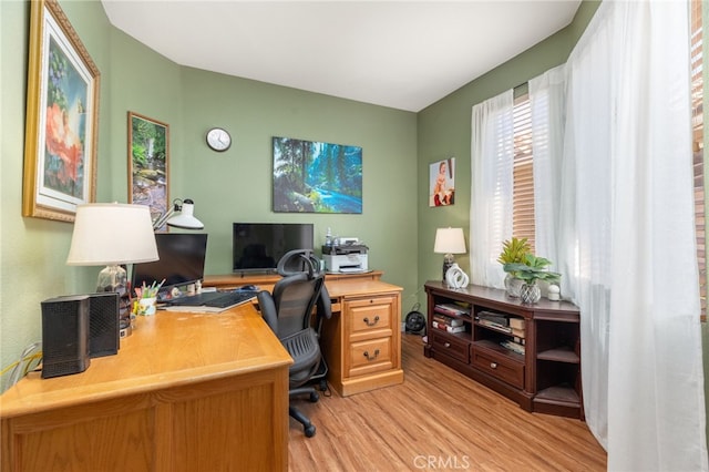 office area featuring light hardwood / wood-style flooring