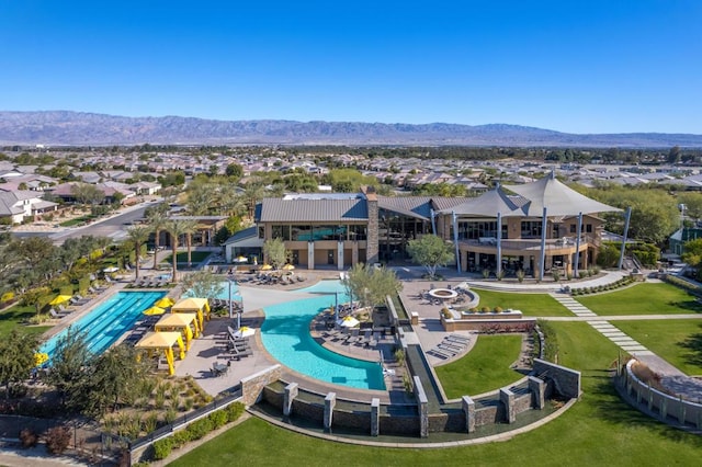 bird's eye view with a mountain view