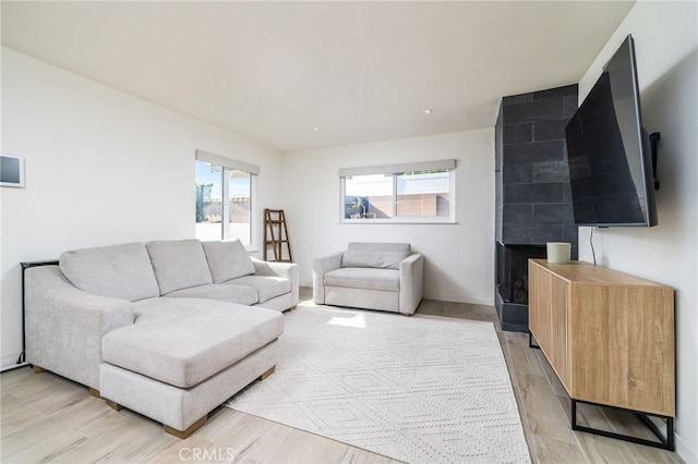 living room with light hardwood / wood-style flooring