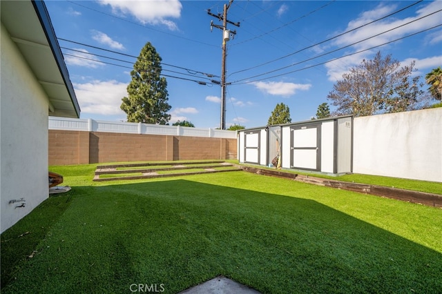 view of yard featuring a storage unit