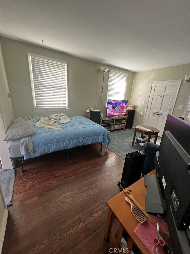 bedroom with dark hardwood / wood-style floors