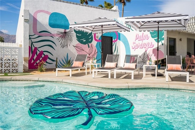 view of swimming pool with a patio