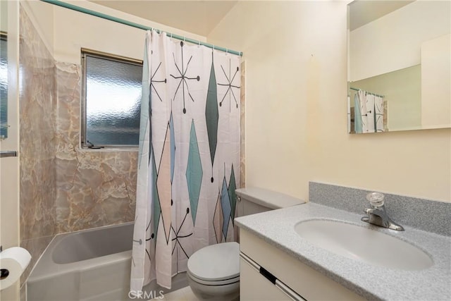 full bathroom featuring toilet, vanity, and shower / bath combo