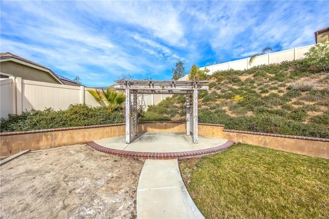 view of yard featuring a pergola and a patio