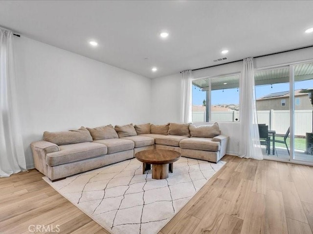 living room featuring light wood-type flooring