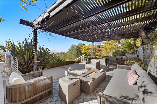 766 Pelican, Laguna Beach, CA 92651 - view of patio / terrace featuring an outdoor living space with a fire pit and a pergola