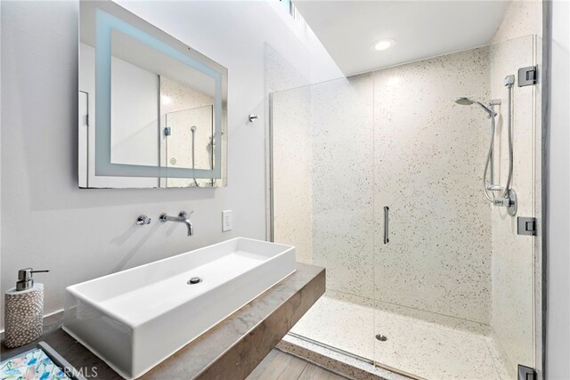 766 Pelican, Laguna Beach, CA 92651 - full bath featuring a stall shower, a sink, and recessed lighting
