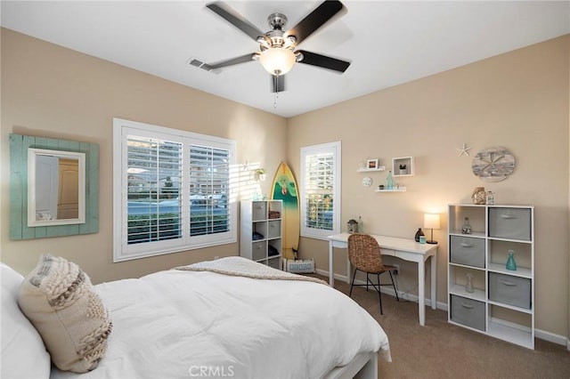 bedroom featuring carpet and ceiling fan