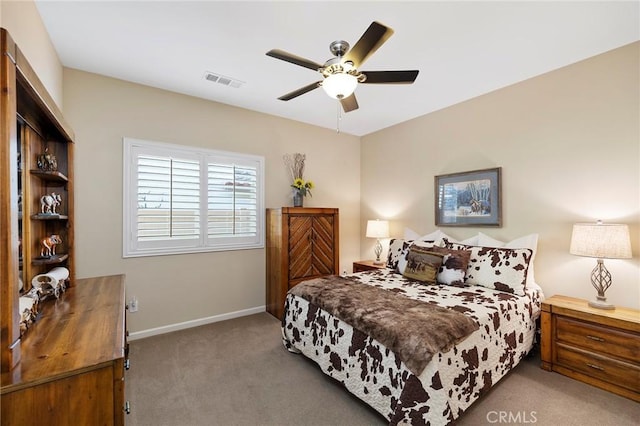 bedroom with carpet flooring and ceiling fan