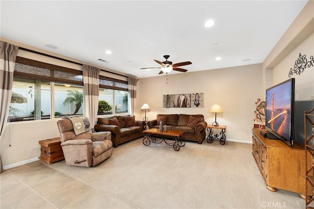 living room with ceiling fan