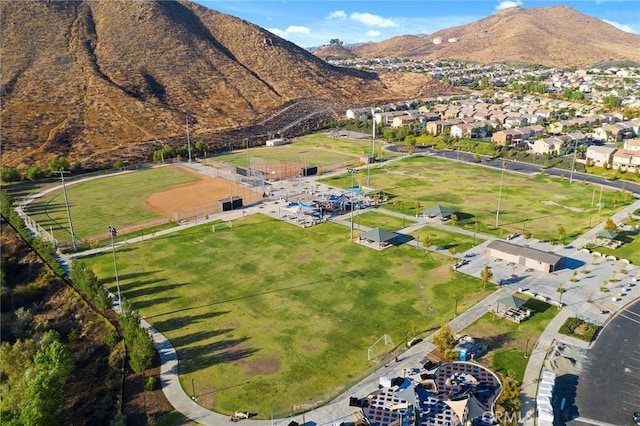 bird's eye view with a mountain view