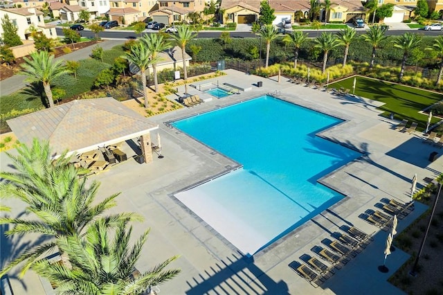 view of swimming pool with a gazebo and a patio