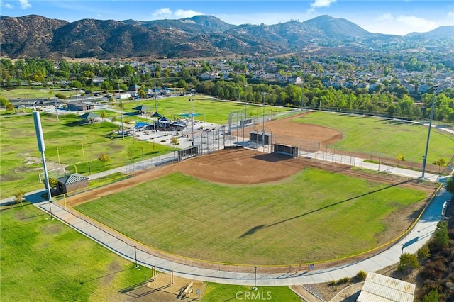 bird's eye view with a mountain view