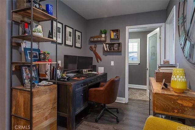 office area with dark wood-type flooring